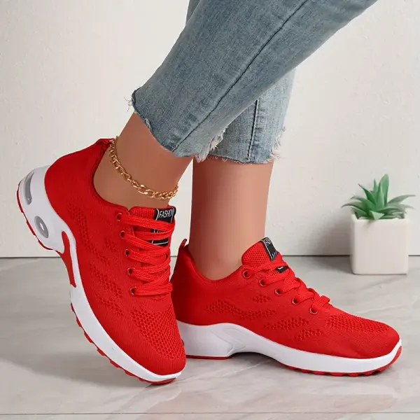 Damen Leichte-Sportschuhe, Atmungsaktive Schnür-Low-Top-Laufschuhe, Lässige Outdoor-Jogging