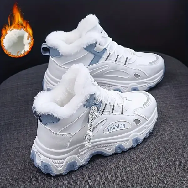 Damen Plus Size Warm Gefütterte Rutschfeste Chunky Sneakers, Farbblock Dicke Sohle Freizeit Laufschuhe