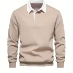 Retro Pullover Shirt, Modisches Farbkombi Pullover, Weicher Baumwollmix, Langarm, Vielseitig für Frühling und Herbst Männermode